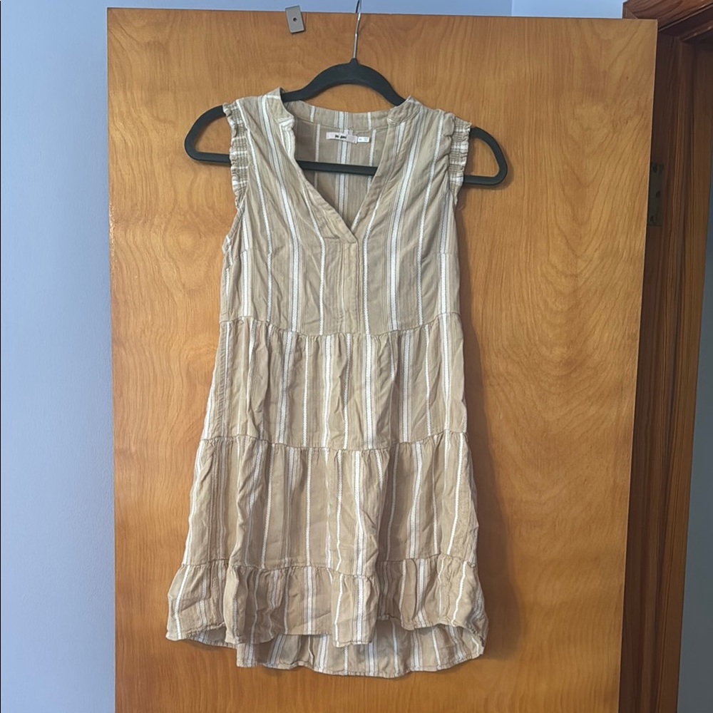 Mi Ami Striped Tan Sleeveless Dress